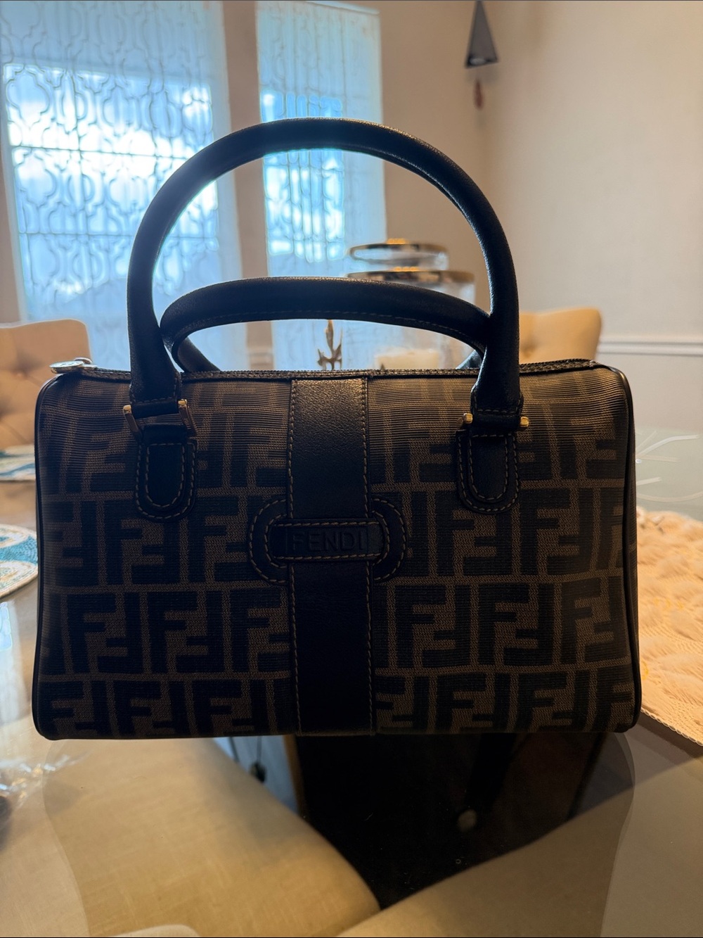 Fendi Brown and Black Zucca Boston